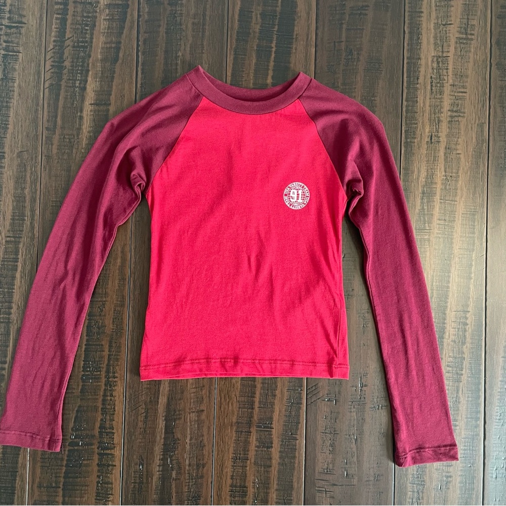 Topshop Red Varsity Raglan Long Sleeve Crop Top NWT - Picture 3 of 12